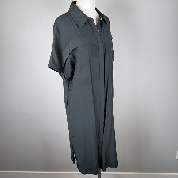 Flawless, Midi Charcoal Button Down Black Dress, Small - Picture 13 of 13